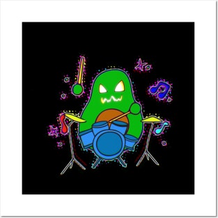 Jack O Lantern Avocado Music Drummer Halloween Trick Or Treat Graphic Illustration Novelty Posters and Art